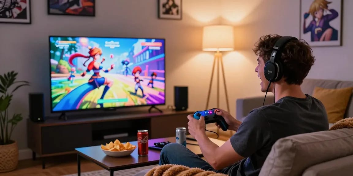 Exciting gameplay scene featuring hentai ganes in a cozy living room.