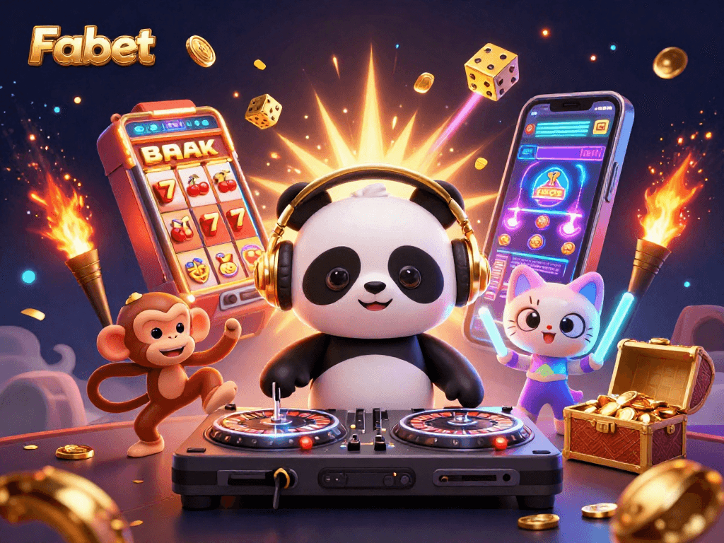 Experience thrilling moments at Fabet with our lively 3D casino scene featuring a DJ panda, dancing monkey, and rave kitten!