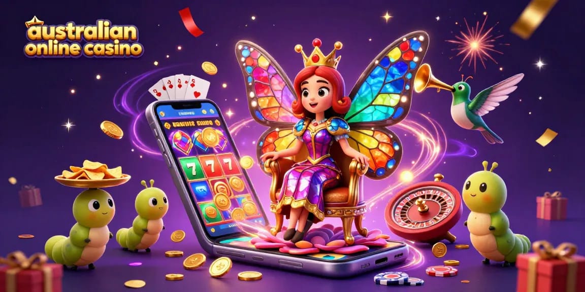 Engage with top Australian online casino visuals featuring vibrant slots and magical elements.