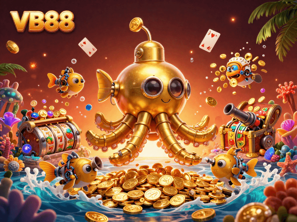 Experience thrilling gameplay at VB88 with a vibrant underwater scene filled with gold coins and slot symbols.