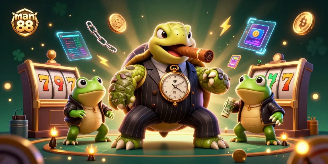 Engage in thrilling gameplay at man 88 with a vibrant 3D casino scene featuring unique characters and iconic slots.