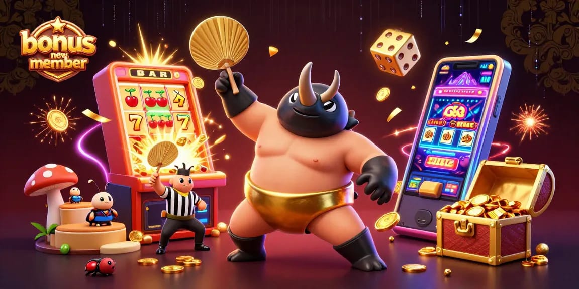 Engaging scene showcasing bonus new member with cartoon beetles, coins, and dynamic casino elements