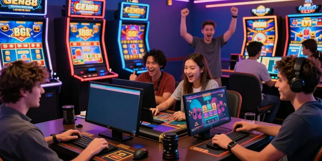 Exciting online gaming experience at http://gem88-mobile.com with friends enjoying diverse casino games.