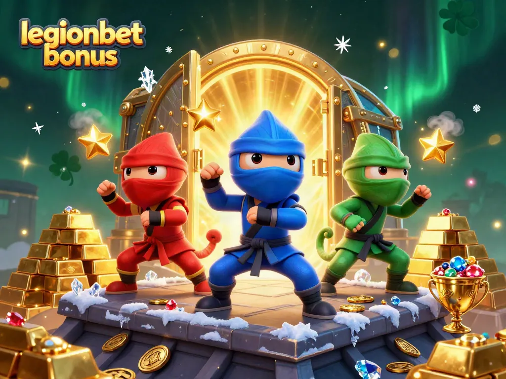 Explore the legionbet bonus with vibrant chameleon ninjas amidst a treasure-filled casino scene.