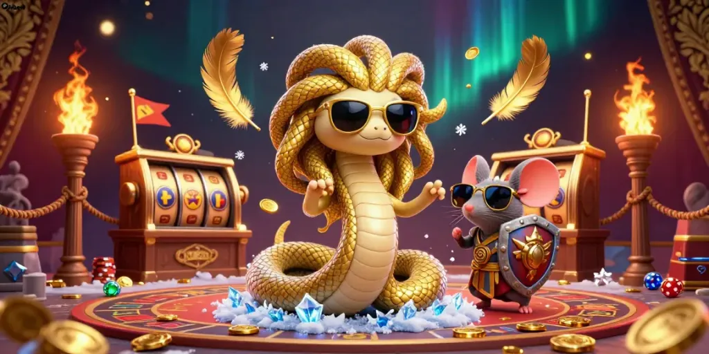 Experience thrilling gameplay with Onbet in a captivating casino illustration featuring Medusa and a warrior.