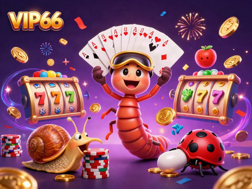 Experience vibrant gaming action at VIP66 with a lively casino scene packed with characters and casino elements.