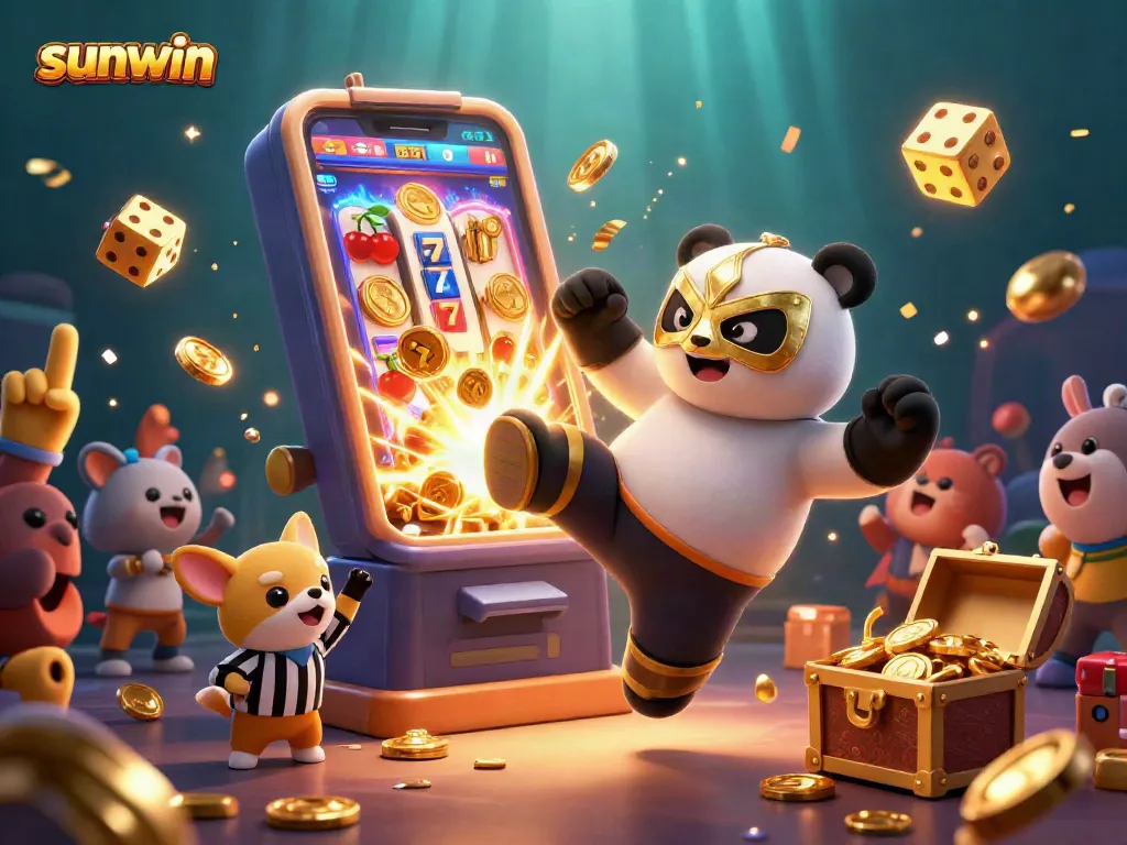 Experience excitement with sunwin: A panda flying kick amidst jackpot wins and engaging casino action.