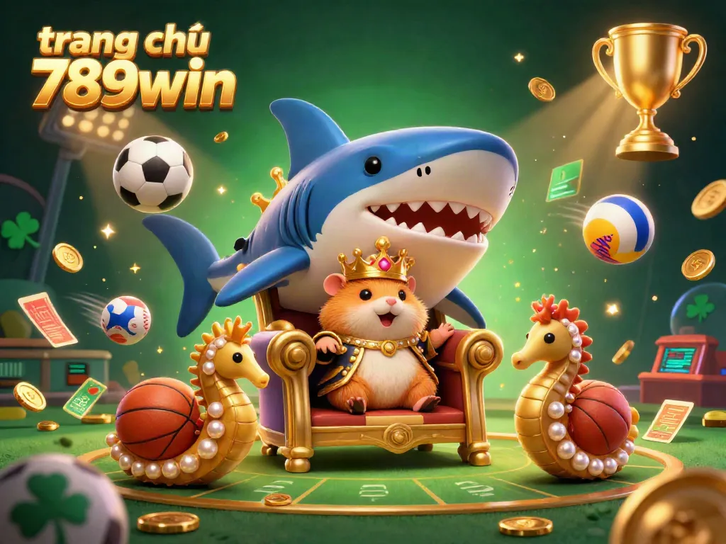Engage in gameplay at trang chủ 789win with a vibrant 3D illustration showcasing a golden hamster king and dynamic sports elements.