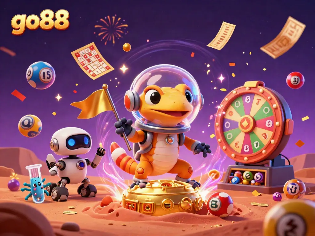Experience the thrill of go88 with a Martian gecko uncovering a hidden casino adventure.
