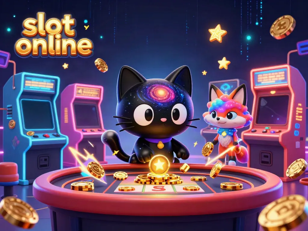 Experience the excitement of slot online with our captivating cosmic casino scene featuring dynamic characters.