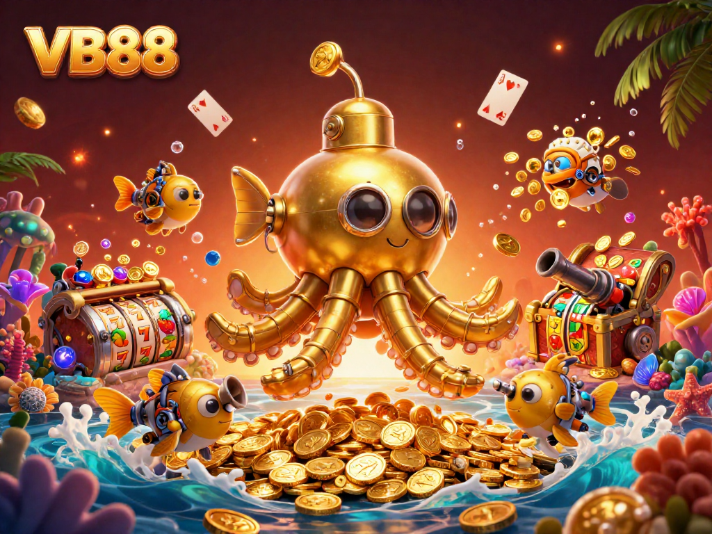 Experience thrilling gameplay at VB88 with a vibrant underwater scene filled with gold coins and slot symbols.