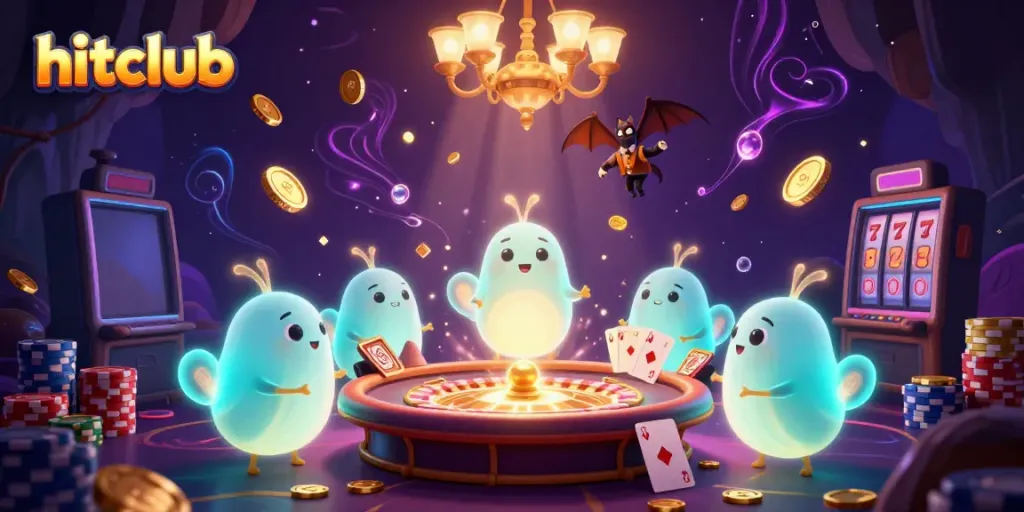 Experience engaging gaming action at hitclub with vibrant bioluminescent characters illuminating the casino scene.