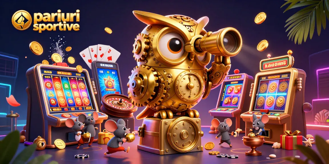 Pariuri sportive: Ilustrație 3D captivantă cu un bufniță aurie și jucători la un cazinou.