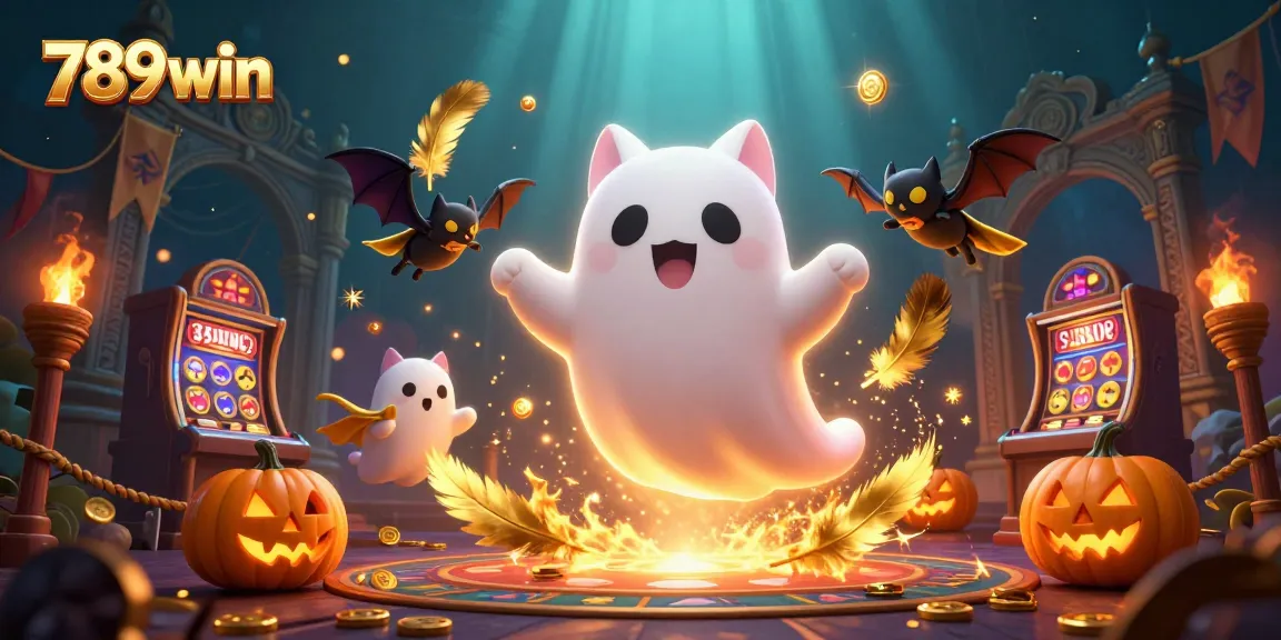 Engage in the thrilling adventures of 789win's haunted casino with ghost cat and vampire bat.