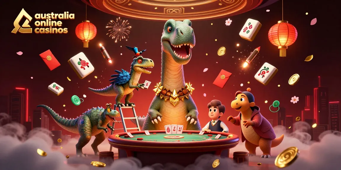 Engage with thrilling games at australia online casinos featuring a towering brontosaurus and card-dealing raptor.