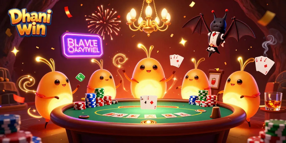 Dhani win players enjoy a vibrant casino scene with glowing glowworms and a bat dealer.