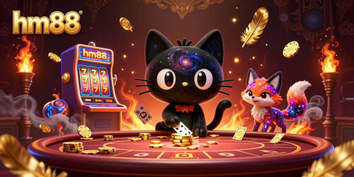 Engage with thrilling casino games at hm88 featuring a black hole cat and cosmic elements.