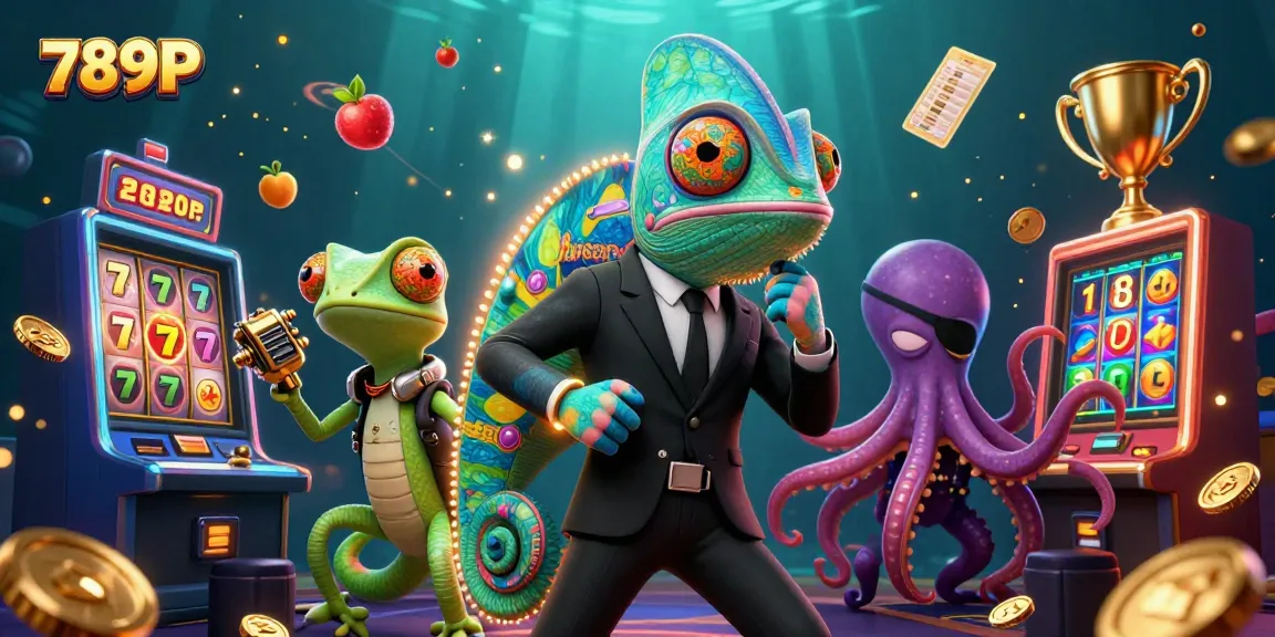 Play exciting slots with 789P featuring dynamic visuals of chameleon, gecko, and octopus