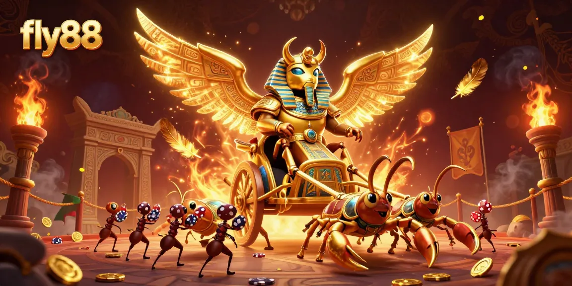 Bet on fabulous prizes at fly88 where a golden scarab beetle rules the gambling realm.